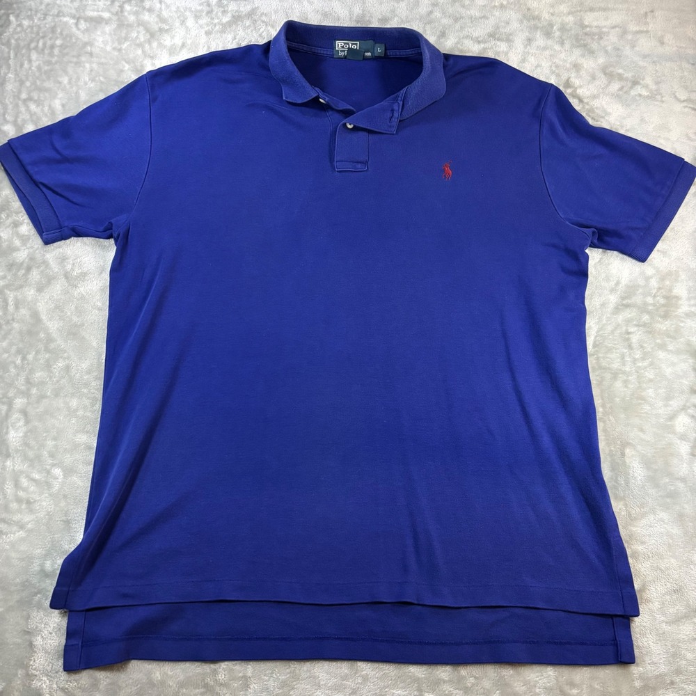 Polo Ralph Lauren Mens Blue Interlock Cotton Short Sleeve Polo Shirt Large L